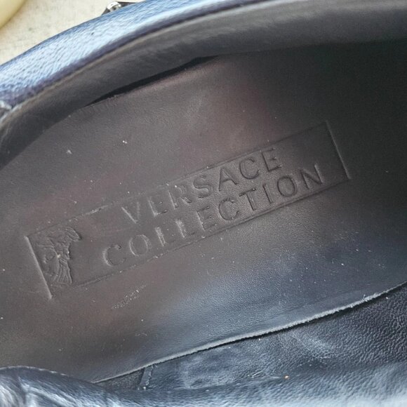 Versace Collection Men Shoes Blue Suede Leather Lace Up Medusa Sneaker Size 43 - Picture 10 of 11